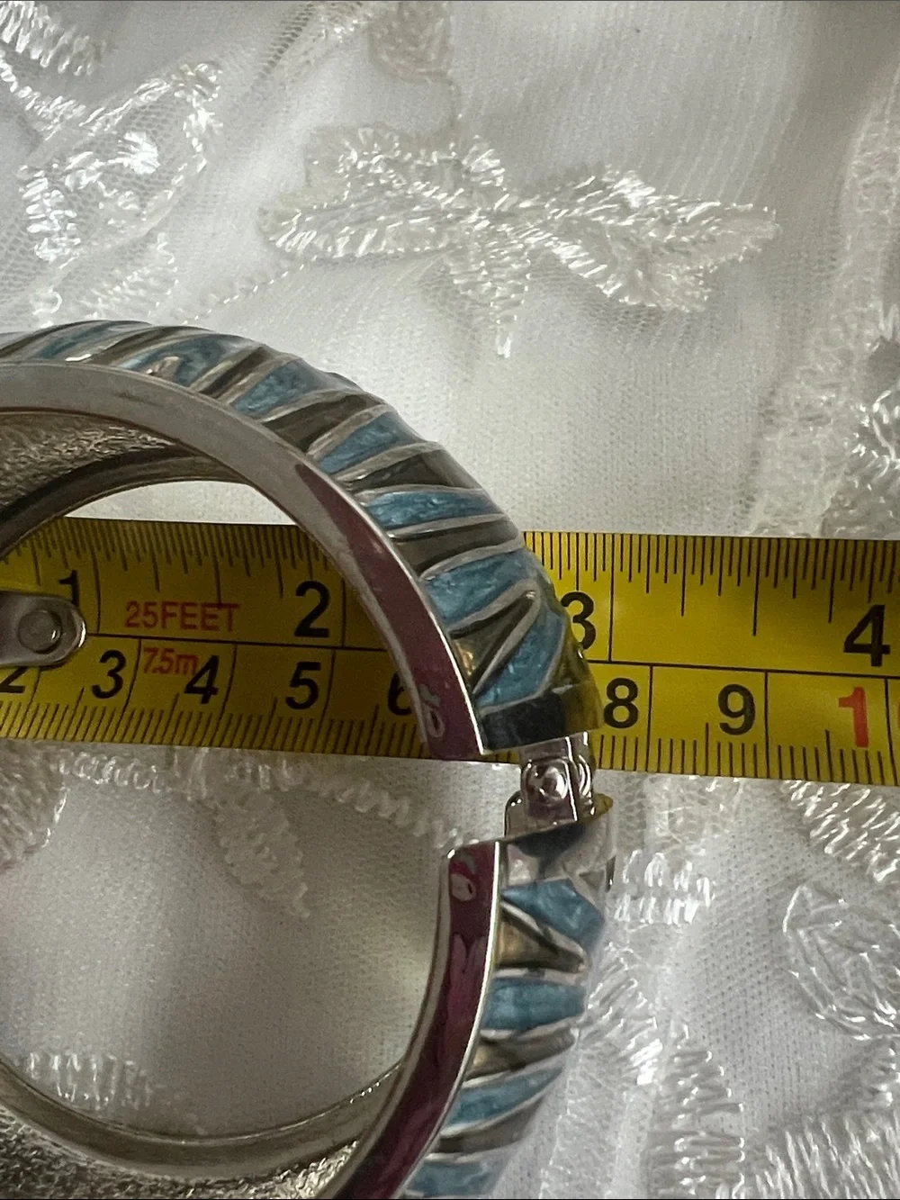 Women’s Teal Patterned Wide Bangle Bracelet